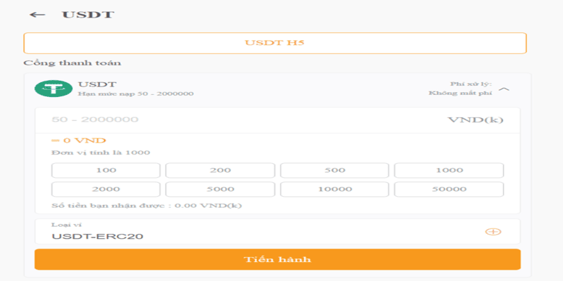 Nạp tiền qua phương thức USDT Nạp tiền qua phương thức USDT