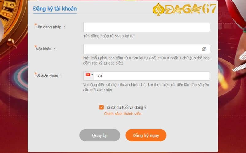 Đăng ký tài khoản mới tại DAGA67 Đăng ký tài khoản mới tại DAGA67